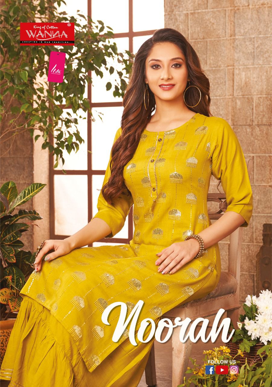 Wanna Noorah Fancy Festive Wear Rayon Latest Kurti With Sharara Collection